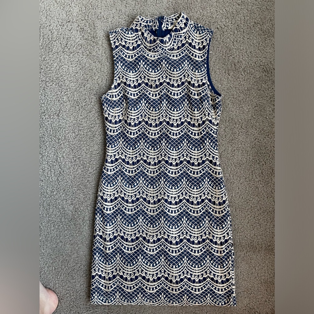 Blue and white lace dress. Perfect for a wedding!
